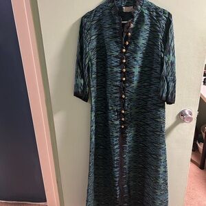 Elegant Vintage Star of Siam Silk Dress – Green & Black Handwoven Pure Silk